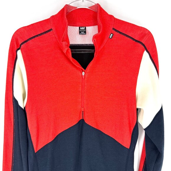 Helly Hansen Wool Blend Ski Half Zip Red Orange Navy Cream XL - Picture 2 of 7